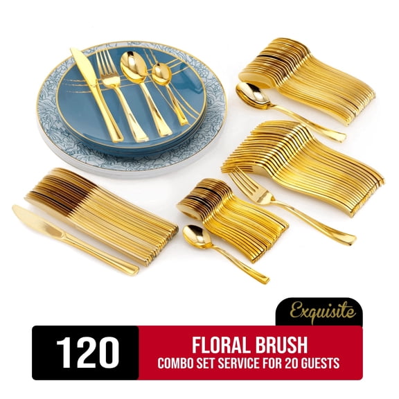 Exquisite Floral Brush Disposable Dinnerware Set, 120 Piece, Service for 20