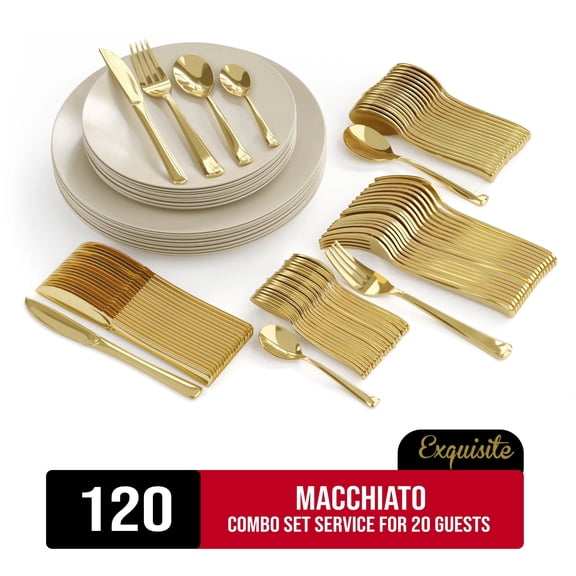 Exquisite Macchiato Disposable Dinnerware Combo Set, 120 Piece, Service for 20