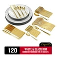 thumbnail image 1 of Exquisite 120 Piece White & Black Rim Plastic Combo Set | Serves 20 Guests, 1 of 4