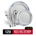 thumbnail image 1 of Exquisite 120 Piece White/Navy Victorian Plastic Plastic Combo Set | Serves 20 Guests, 1 of 4