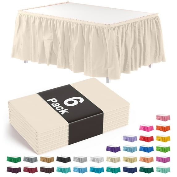 Exquisite 14 Ft. Cream Colored (Ivory) Plastic Table Skirt - 6 Count