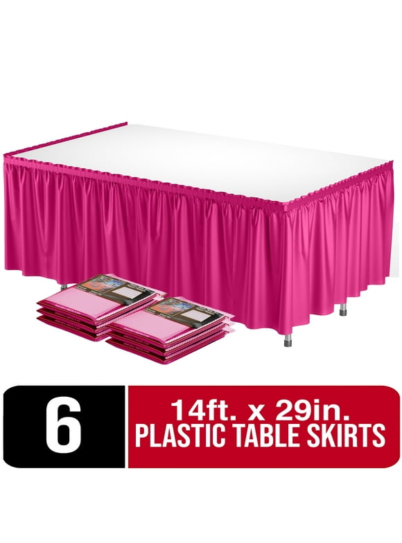 Exquisite 14 Ft. Hot Pink (Cerise) Plastic Table Skirt - 6 Count