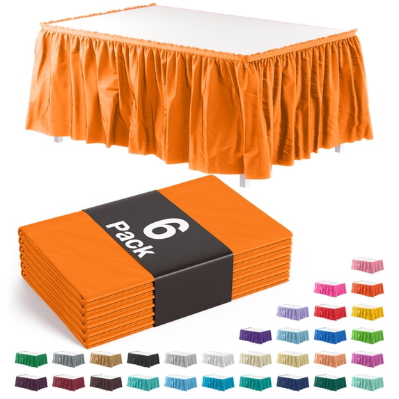 Exquisite 14 Ft. Orange Plastic Table Skirt - 6 Count