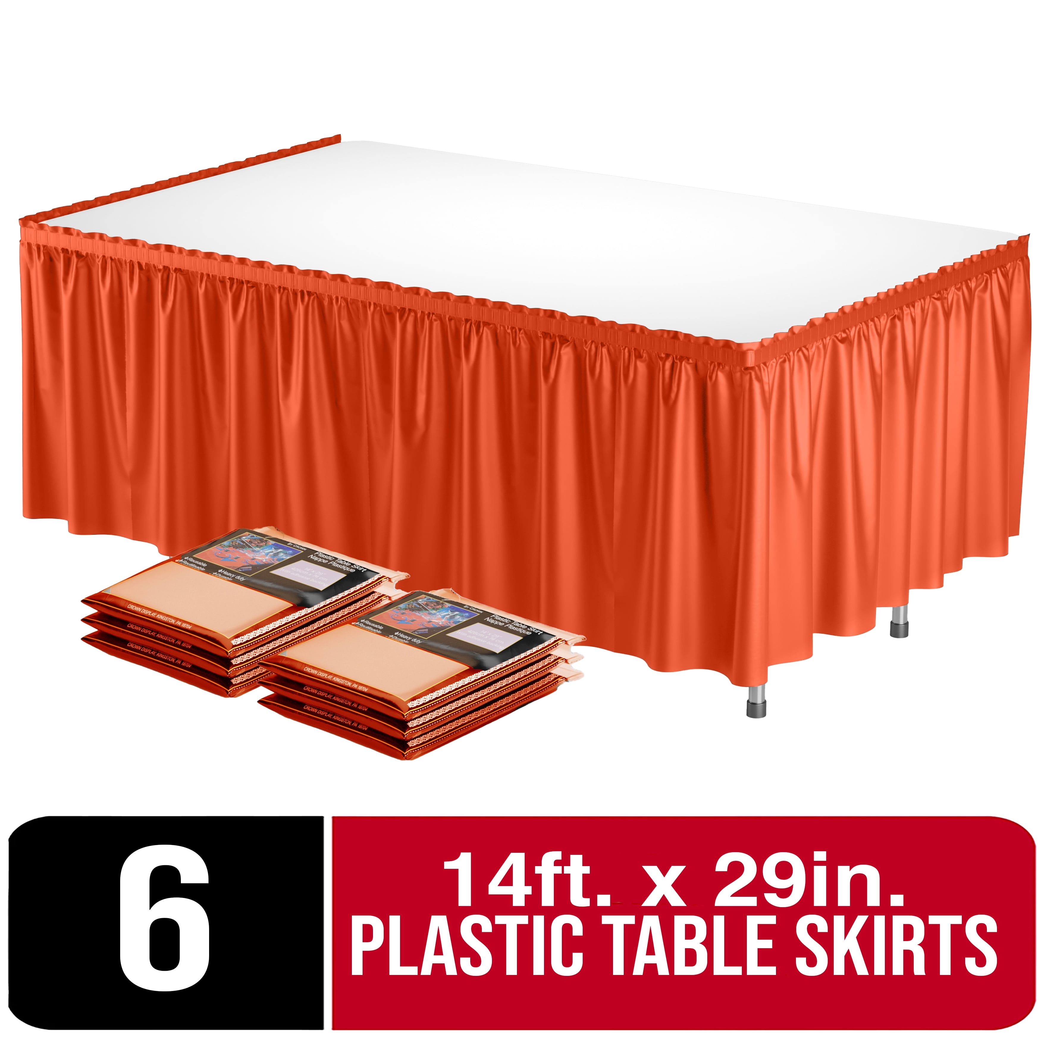 Exquisite 14 Ft. Orange Plastic Table Skirt 6 Count