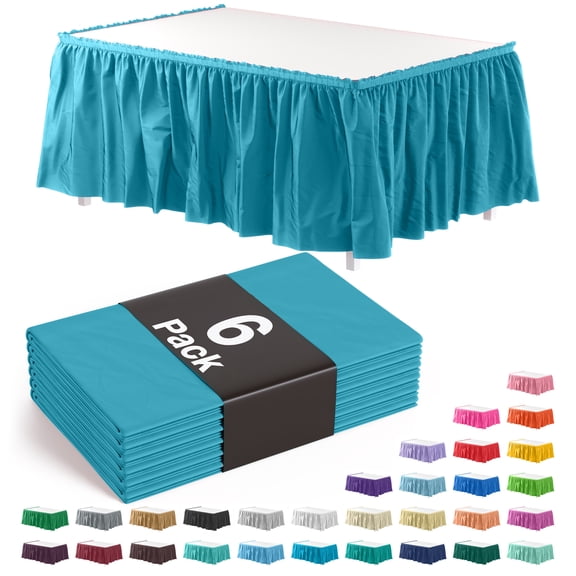Exquisite 14 Ft. Turquoise Plastic Table Skirt - 6 Count
