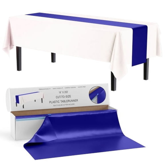 Exquisite 14" X 200' Select A Size Table Plastic Runner with Built-In Slide Cutter - Navy