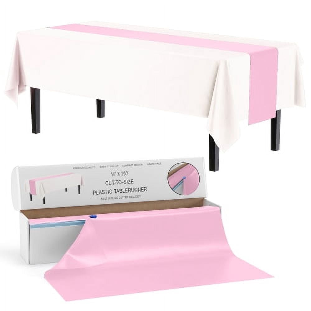 Exquisite 14" X 200' Select A Size Table Plastic Runner with Built-In Slide Cutter - Pink
