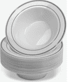 thumbnail image 1 of Exquisite 14 oz 40 Ct. White with Silver Rim Wedding & Party Disposable Plastic Soup Bowls, 1 of 5