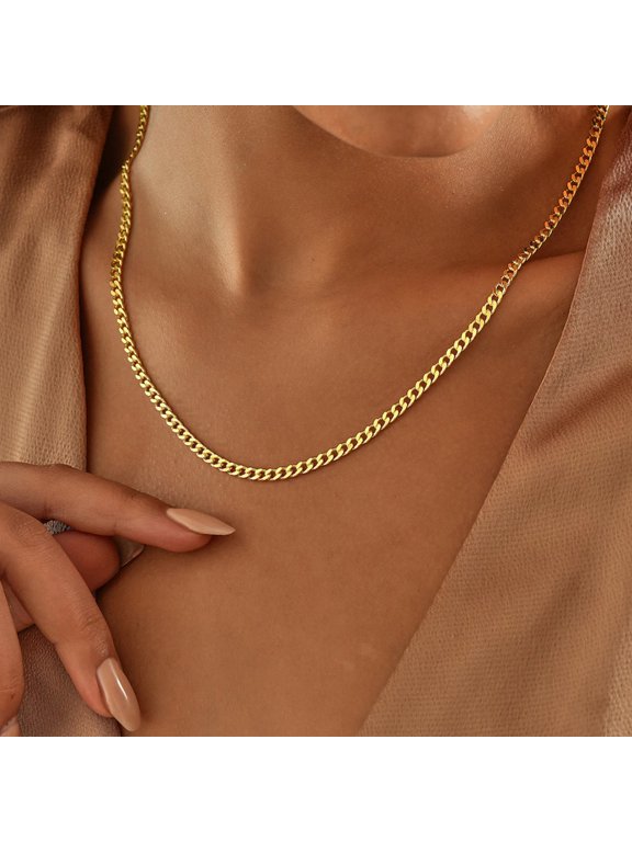 Polished Flat Curb Link Chain Necklace For Men Women, 14K Gold Filled Upscale Everyday Jewelry