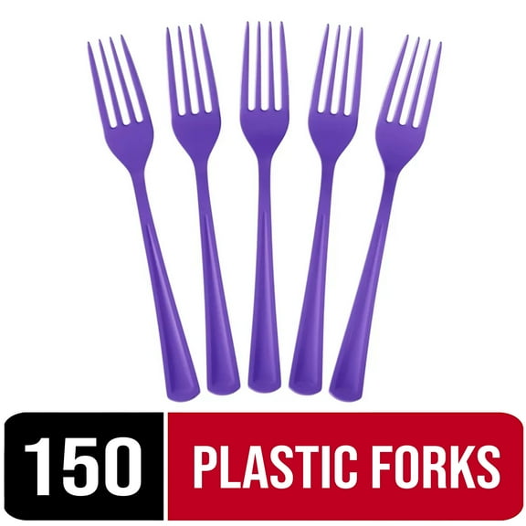 Exquisite 150 Purple Plastic Heavy-Duty Disposable Forks - Party, Dinner, BBQ Supplies