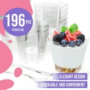 Exquisite 196-Count Disposable Plastic Clear Plastic Dessert Mini Cups, 3.3 Fl Oz - With Dessert Spoon