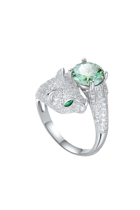 Exquisite 2 Carat Adjustable Leopard Moissanite Rings Women Round Cut D Color VVS1 S925 Silver Lab Created Diamond Engagement Rings Ideal Choice for Couple Parties Date Travel