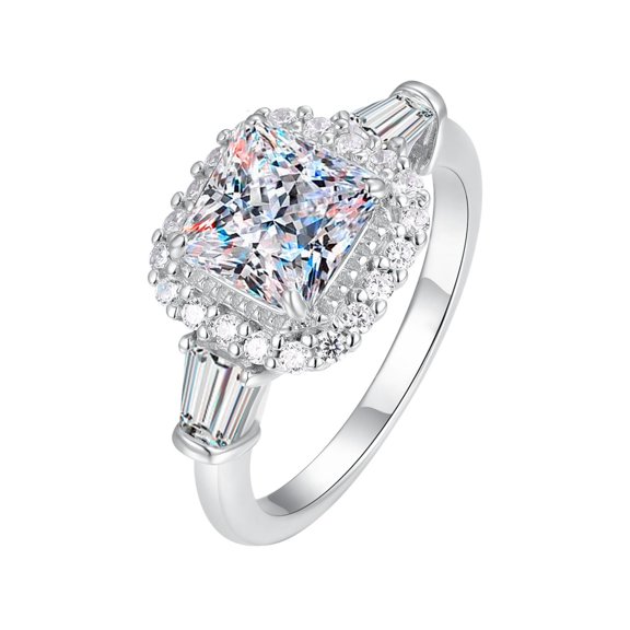Exquisite 2 Carat Lab Created Moissanite Wedding Rings Women Princess Cut D Color VVS1 925 Sterling Silver Diamond Rings Ideal Choice for Couple Parties Date Travel