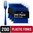 thumbnail image 1 of Exquisite 200 Count Blue Plastic Heavy-Duty Disposable Forks, 4 Pack, 1 of 8