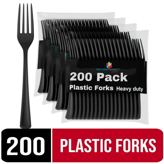 Exquisite 200-Count Disposable Plastic Forks, Heavy-Duty, Black, 4-Pack