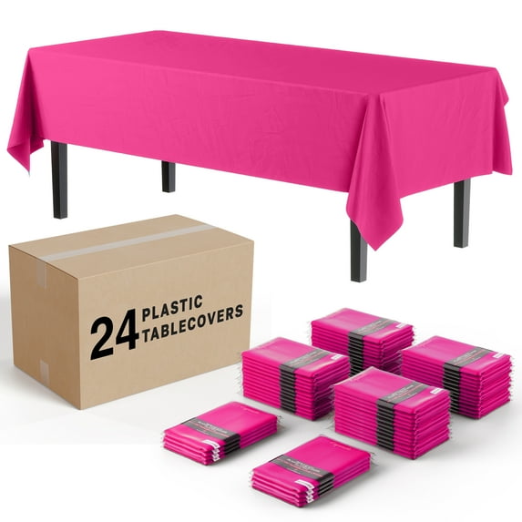 Exquisite 24 Pack 54” x 108” Disposable Hot Pink Heavy Duty Plastic Rectangle Tablecloth Cover