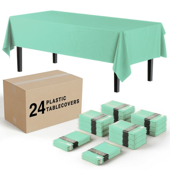 Exquisite 24 Pack - Disposable 54” X 108” Mint Plastic Tablecloth
