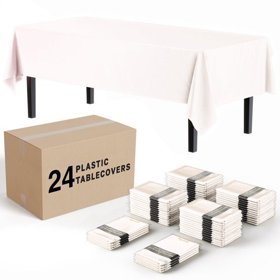 Exquisite 24 Pack Premium White Plastic Tablecloth - 54" x 108"