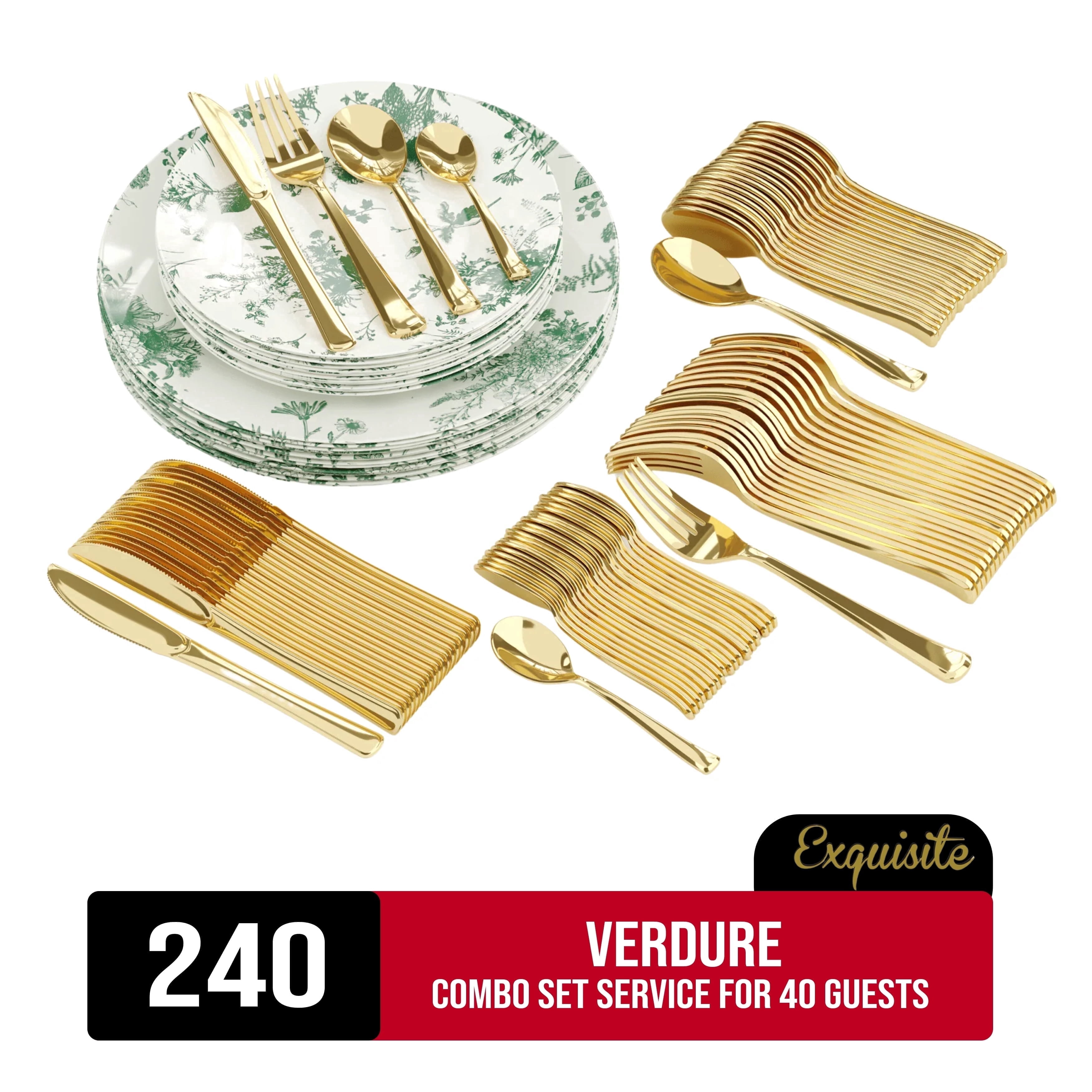 Exquisite 240 Piece Verdure Design Disposable Plastic Dinnerware Combo ...