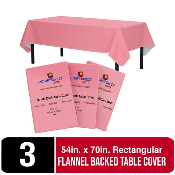 Exquisite 3 Count 54 x 70 Inch. Pink Rectangular Flannel Backed Table Cover