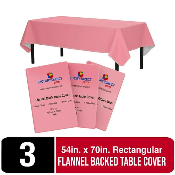 Exquisite 3 Count 54 x 70 Inch. Pink Rectangular Flannel Backed Table Cover
