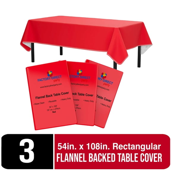 Exquisite 3 Pack 54" x 108" Red Rectangular Flannel Backed Table Cover