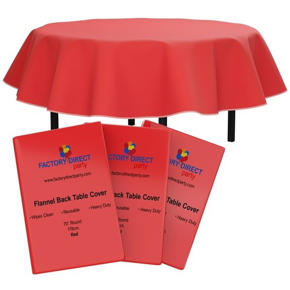 Exquisite 3 Pack 70-Inch x 70-Inch Modern Red Solid Print Vinyl Tablecloth