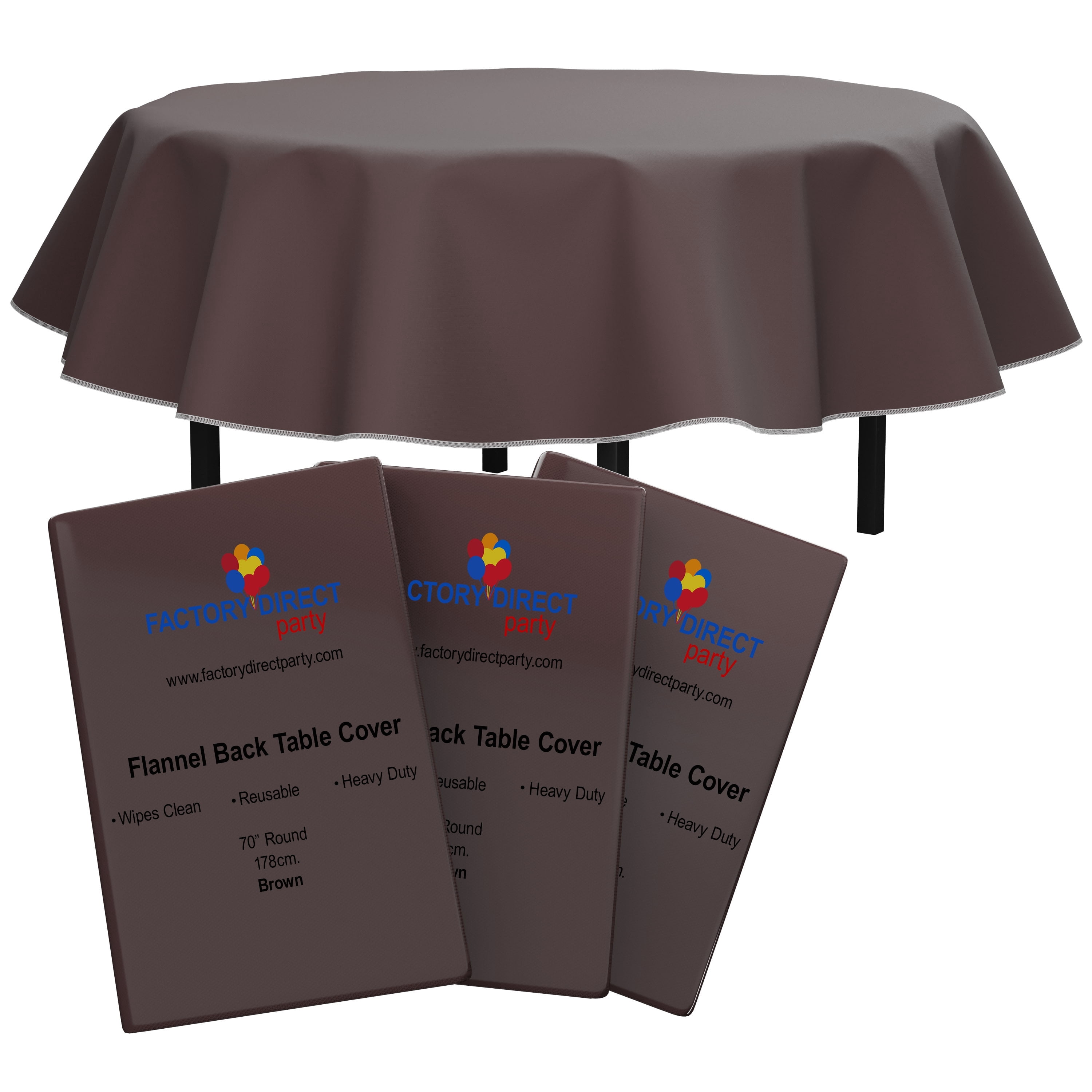 Exquisite 3 Pack Brown Vinyl Tablecloth, 70-Inch Round, Waterproof ...