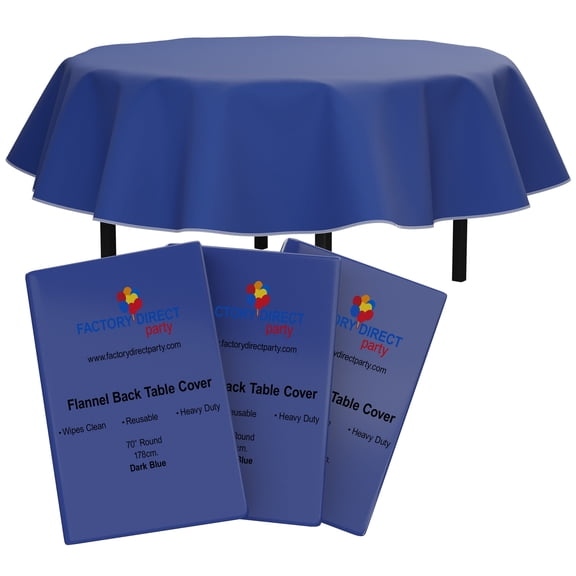 Exquisite 3 Pack 70-inch x 70-inch Round Blue Solid Print Vinyl Tablecloth