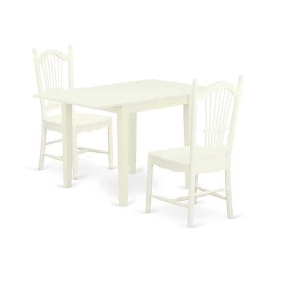Exquisite 3-Piece Dinette Set: Wooden Table & 2 Panel Back Chairs - Linen White Finish, Asian Hardwood Construction, Easy Assembly & Versatile Design
