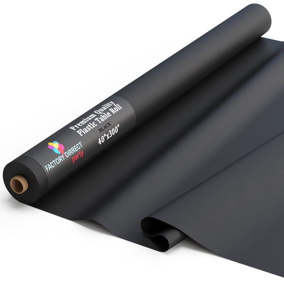 Exquisite 300 ft. x 40 in. Black Plastic Tablecloth Rolls - Disposable Table Cover Rolls