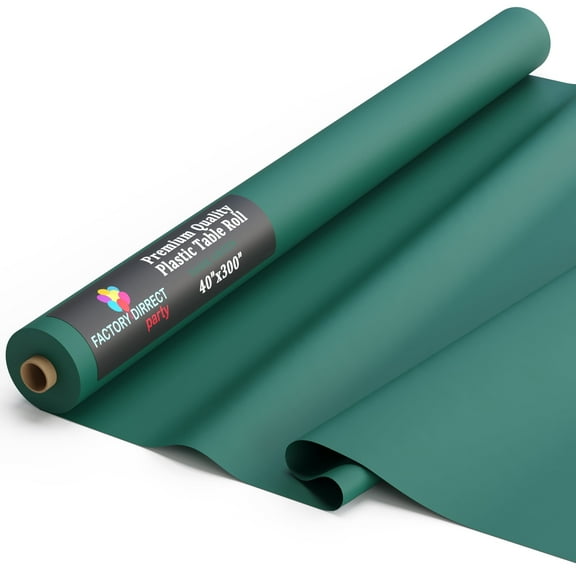 Exquisite 300 ft. x 40 in. Dark Green Plastic Tablecloth Rolls - Disposable Table Cover Rolls