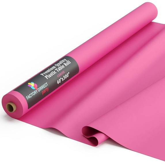 Exquisite 300 ft. x 40 in. Hot Pink Plastic Tablecloth Rolls - Disposable Table Cover Rolls