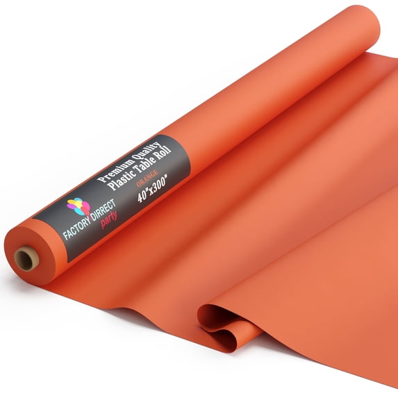Exquisite 300 ft. x 40 in. Orange Plastic Tablecloth Rolls - Disposable Table Cover Rolls