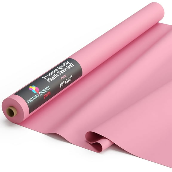 Exquisite 300 ft. x 40 in. Pink Plastic Tablecloth Roll - Disposable Table Cover Rolls