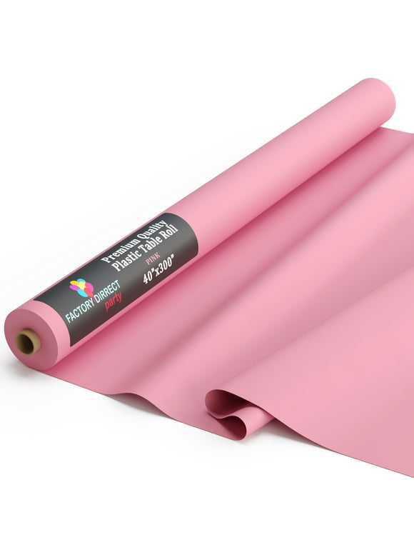 Exquisite 300 ft. x 40 in. Pink Plastic Tablecloth Roll - Disposable Table Cover Rolls