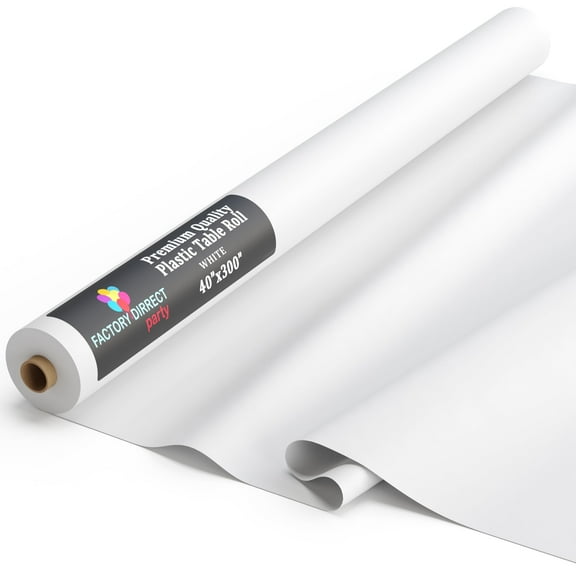 Exquisite 300 ft. x 40 in. White Plastic Tablecloth Rolls - Disposable Table Cover Rolls