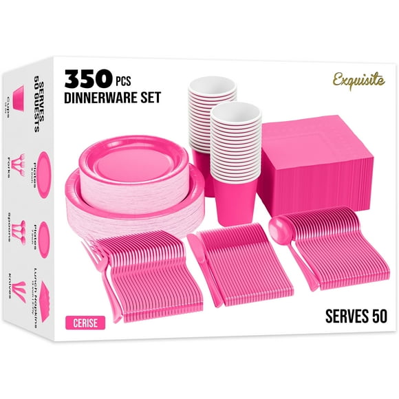 Exquisite 350 Piece Cerise Paper Party Plates & Tableware Dinnerware Set