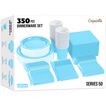 350-Piece Pastel Rainbow Party Supplies Set - Disposable Dinnerware For 50 Guests, Plates, Cups, Napkins & Wood Cutlery