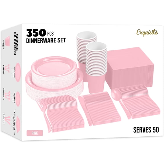 Exquisite 350 Piece Pink Paper Party Plates & Tableware Dinnerware Set