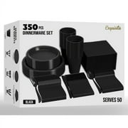 Exquisite 350 Piece Black Party Plates, Disposable Plastic Black Party Supplies - Tableware Combo Set