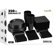 Exquisite 350 Piece Black Plastic Disposable Party Plates & Tableware Combo Set
