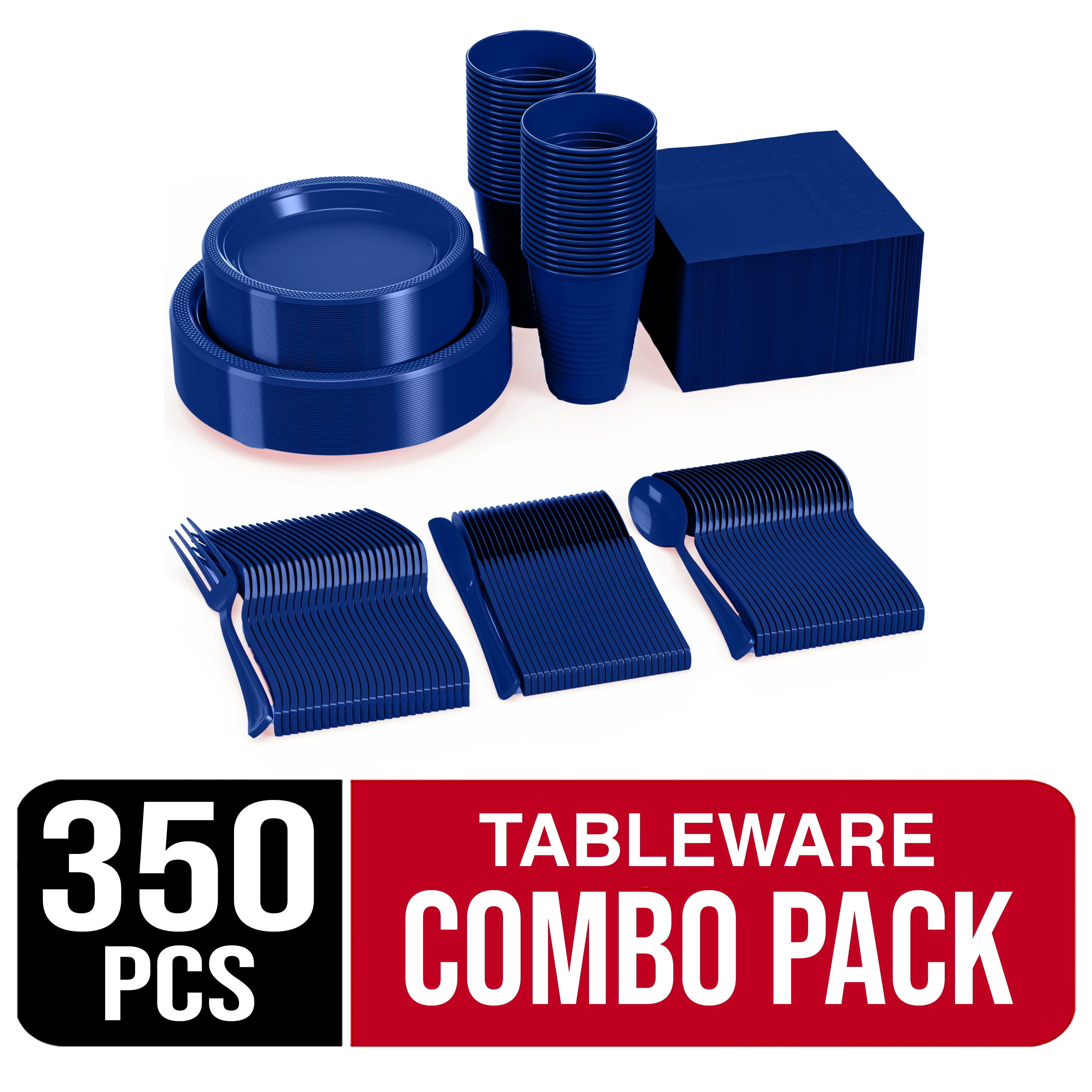 Exquisite 350 Piece Dark Blue Party Plates, Disposable Plastic Blue
