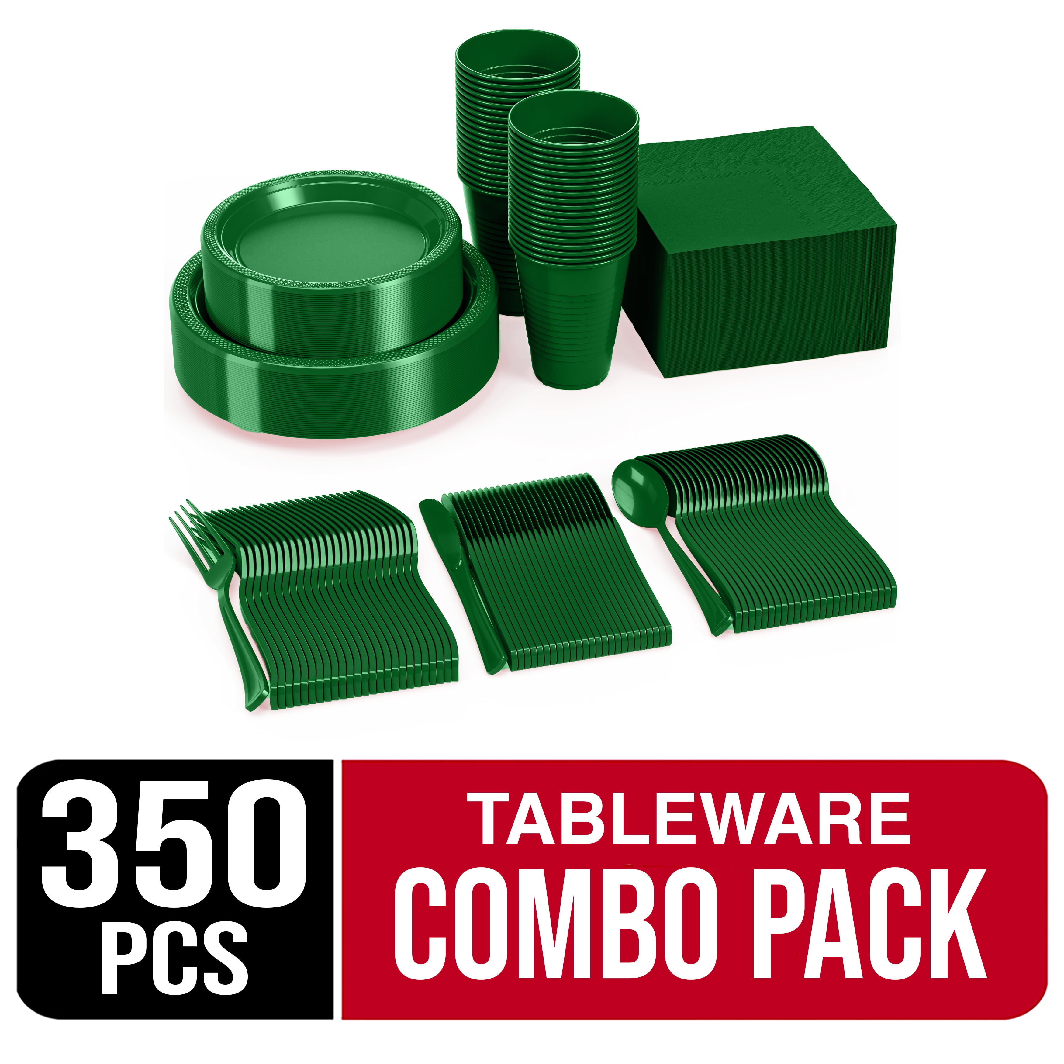 Exquisite 350 Piece Emerald Green Party Plates, Disposable Plastic