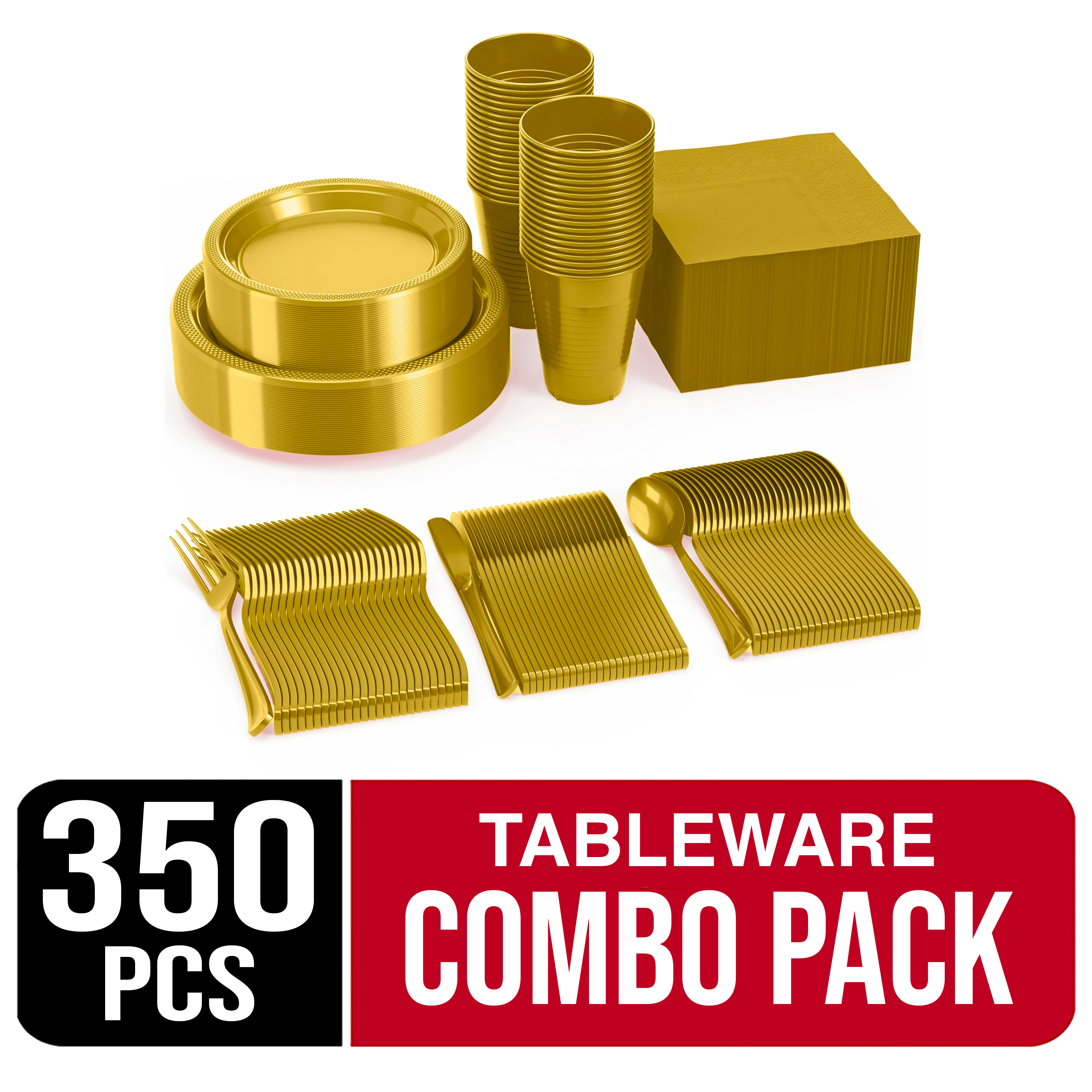 Exquisite 350 Piece Gold Party Plates, Disposable Plastic Gold Party