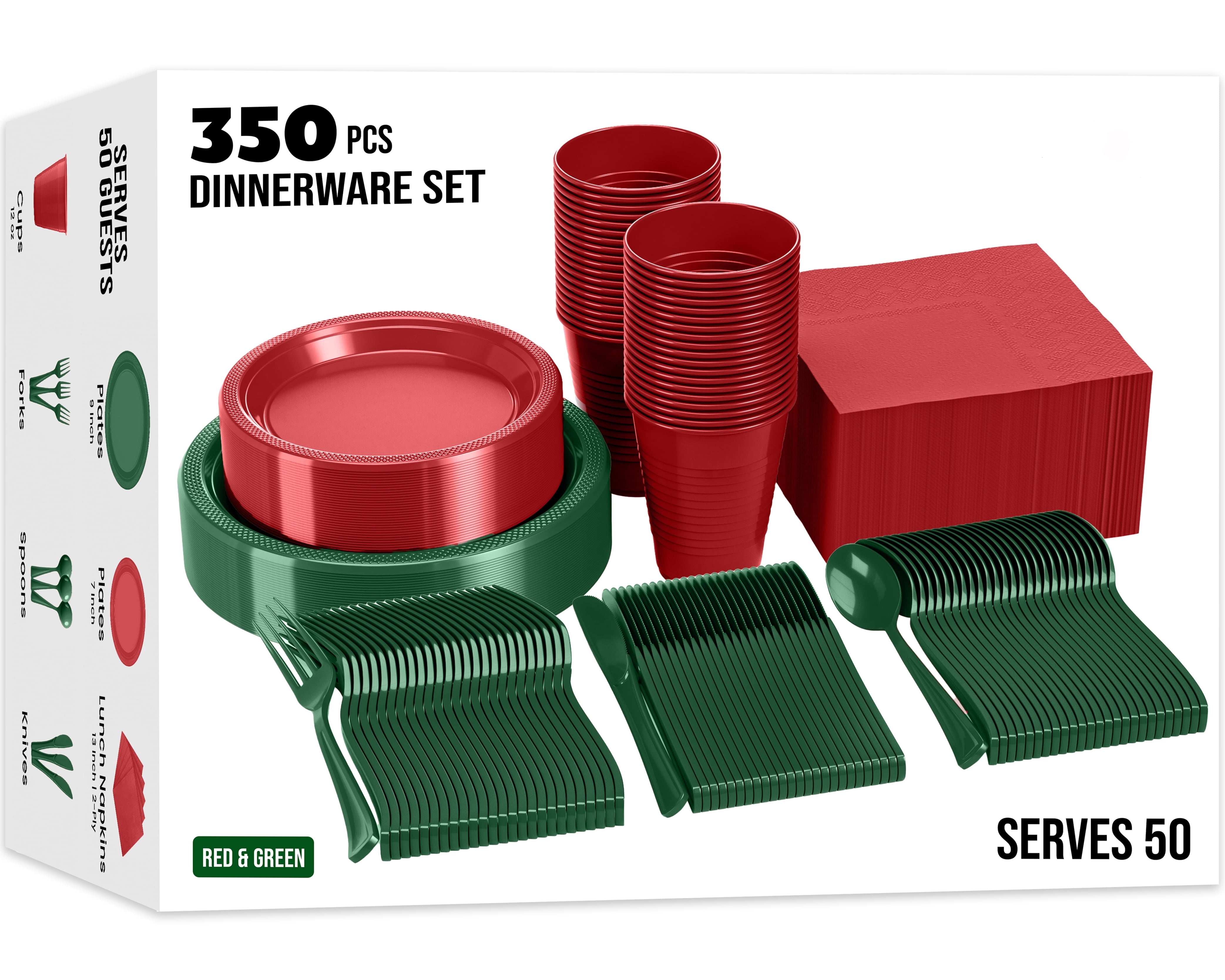 Exquisite 350 Piece Holiday Christmas Plastic Disposable Party Plates ...