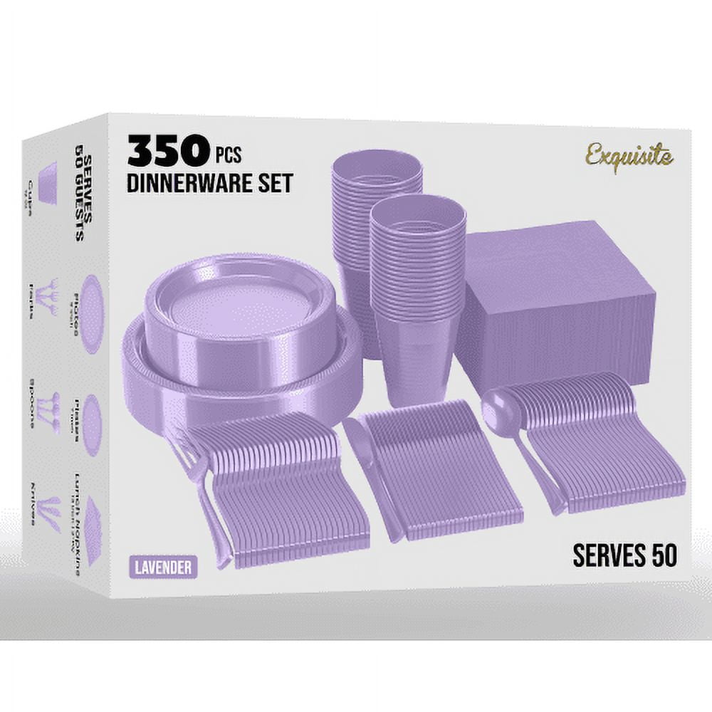 Exquisite 350 Piece Lavender Party Plates Elegant Disposable Plastic White Party Supplies for