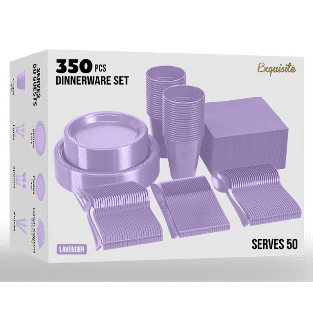 Exquisite 350 Piece Lavender Party Plates, Disposable Plastic White