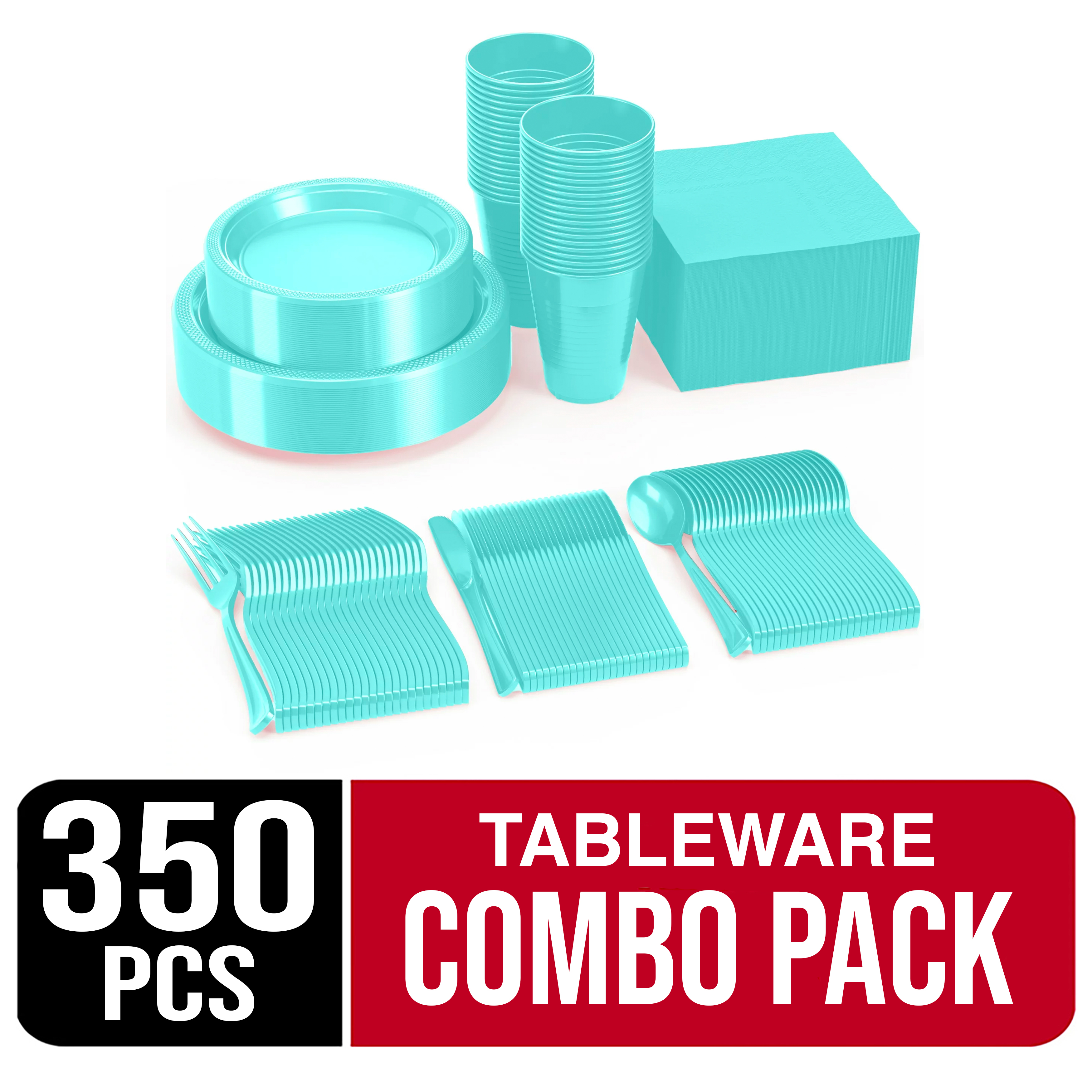 Exquisite 350 Piece Light Blue Party Plates, Disposable Plastic Blue