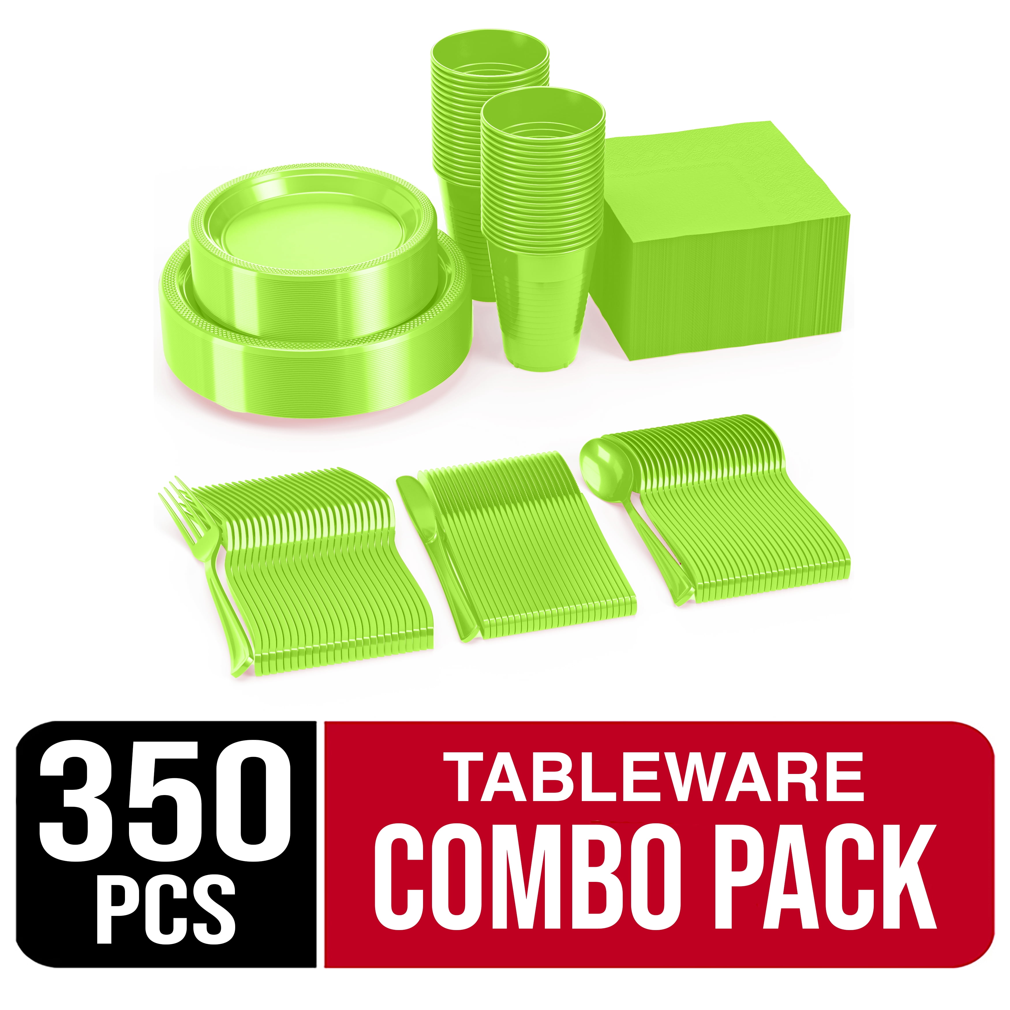 Exquisite 350 Piece Lime Green Party Plates, Disposable Plastic Green